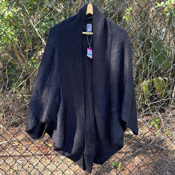 Vince Camuto Women's Cape Open Poncho Sweater Cardigan Round Hem Black One Size - Picture 2 of 6